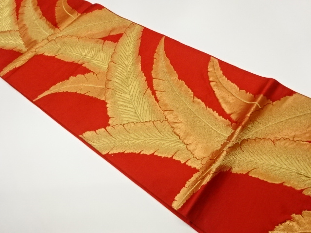 葉模様織出し袋帯